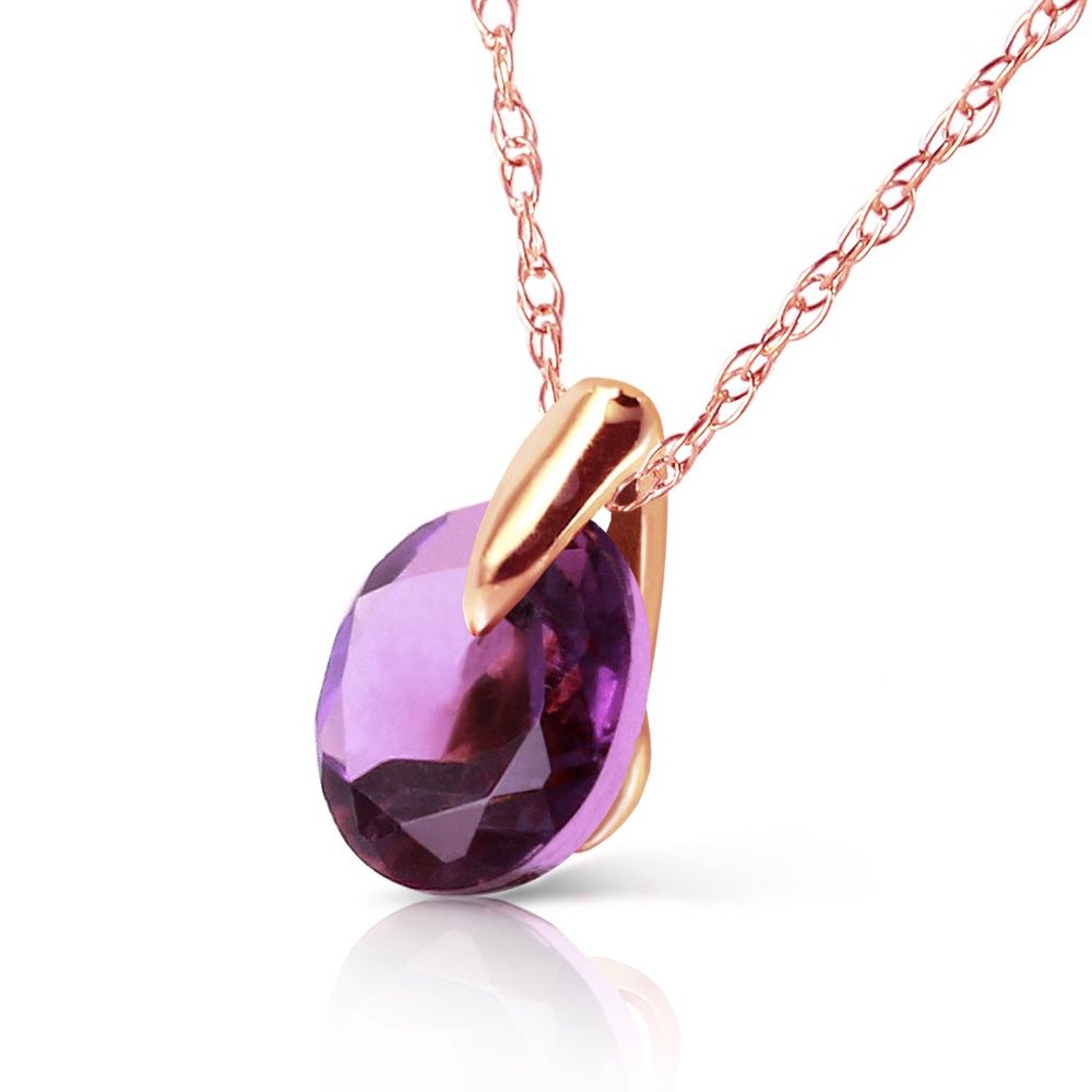 14K. SOLID GOLD NECKLACE WITH NATURAL AMETHYST - Picture 1 of 6